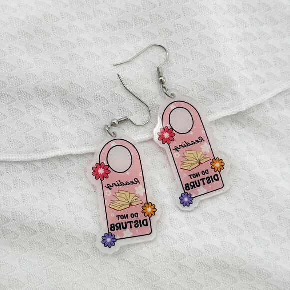 Reading Do Not Disturb Earrings, Book Lover Earrings Literary Girl Gift - Picture 3 of 4